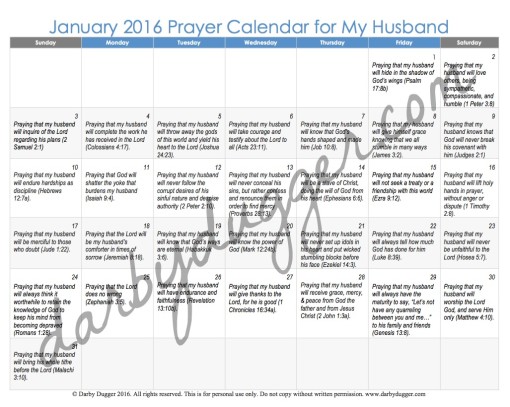 January 2016 Prayer Calendar
