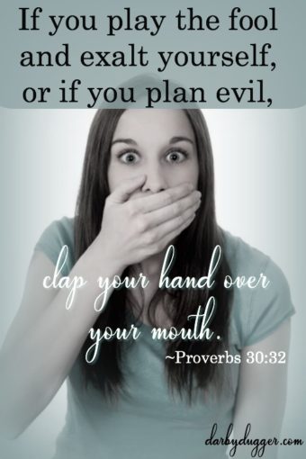 If you play the fool and exalt yourself, or if you plan evil, clap your hand over your mouth. Proverbs 3032